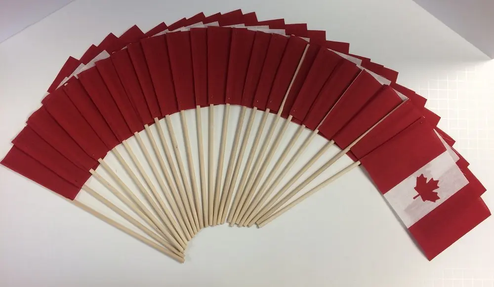 Made in The USA!! Pack of 24 Cotton 4"x6" Canada Miniature Desk & Little Table Flags, 2 Dozen 4"x 6" Canadian Small Mini Stick Flags (Flags Only)