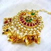 Heavy Big Round Fine Handmade Kundan Colored Stone Pearl Beaded Gold Plated Bridal Party Wear Head Maang Tikka