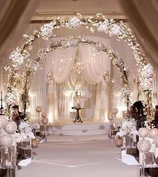 Indian Mandap Carved Wooden Wedding Mandap White Drapes For