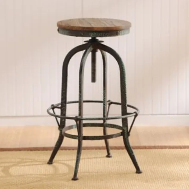 Industrial & Vintage Black Iron Metal Adjustable Height Revolving Bar