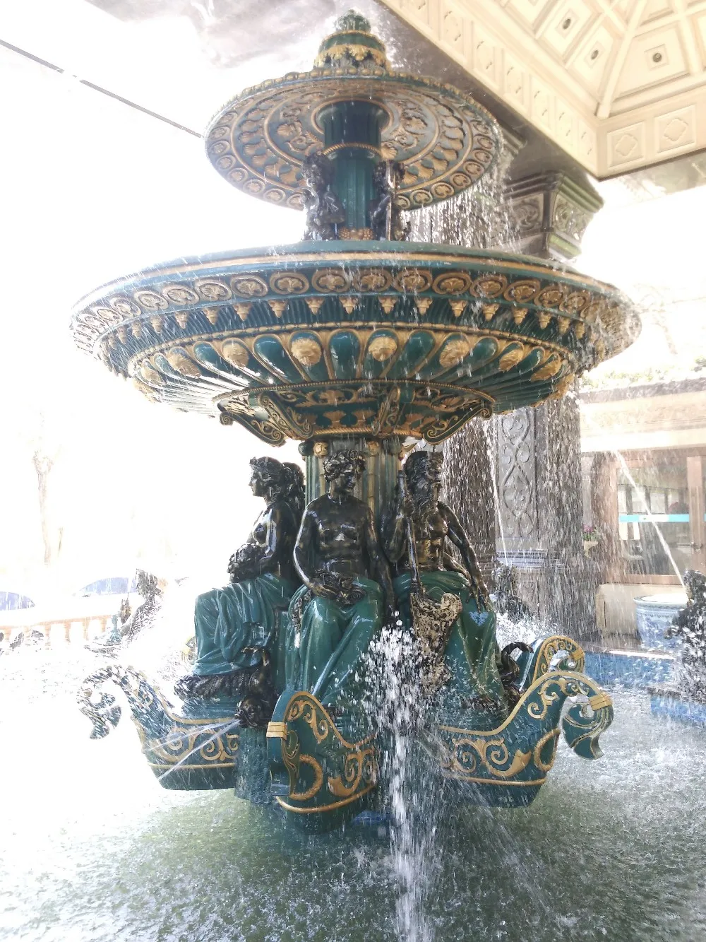 Large Outdoor Bronze Round Pool Water Fountain With Mermaids And Ladies