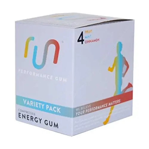 RUN GUM Variety Pack Energy Gum 50mg Caffeine Taurine & B-Vitamins per piece, 24 pieces (pack of 12 assorted flavors), 2 Pieces = 1 coffee or energy drink, sugar free, zero calories
