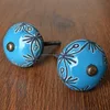 Etched blue ceramic door knob decorative india glass knobs