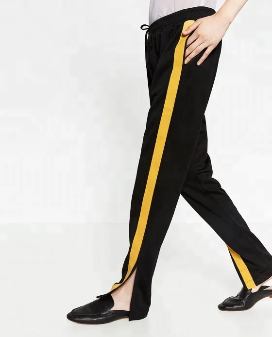 Black Trousers With Yellow Stripe Black And Yellow Ribbed Side