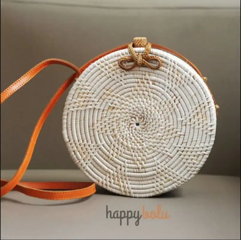 round rattan bag white