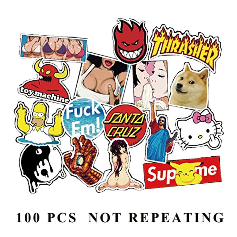 Random Sticker Pack 100PCS Car Stickers Motorcycle Bicycle Skateboard Luggage Decal Graffiti Patches Skateboard Stickers for Laptop - UV resistant Waterproof Vinyl Stickers
