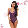 See through lace crisscross belt back hollow out women bodysuit sexy nude latex teddy lingerie