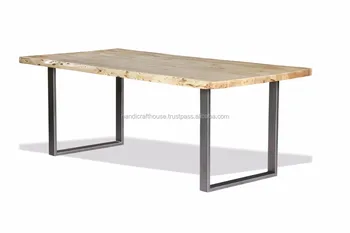 Acacia hout live edge slab top met metalen benen eettafel