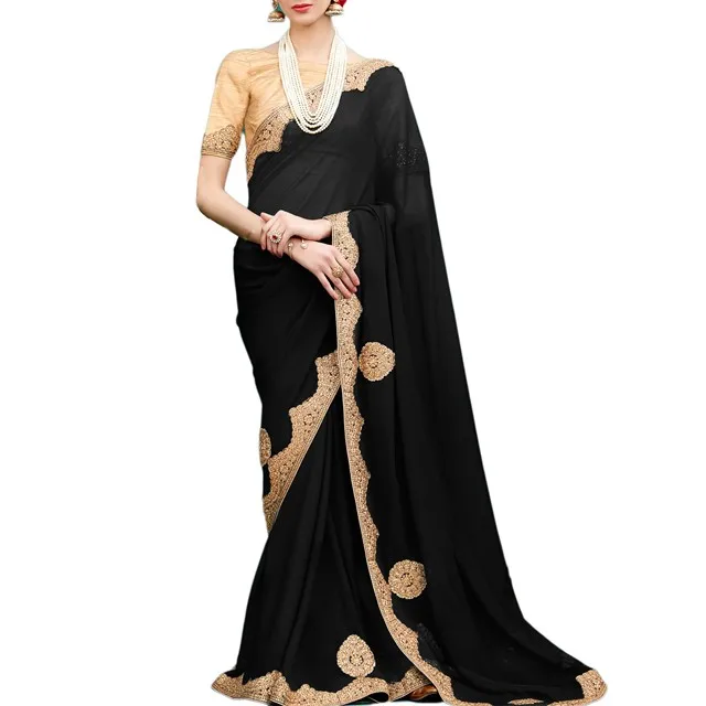 Enhance Your Beauty Wearing This Elegant Designer Black Color Saree 