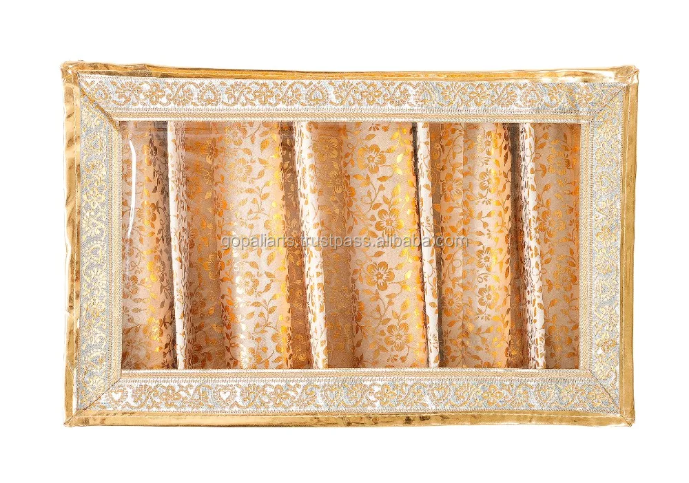 Indian Quilted Brocade Fabric Precious Bangle Jewellery Storage Box 5 Section