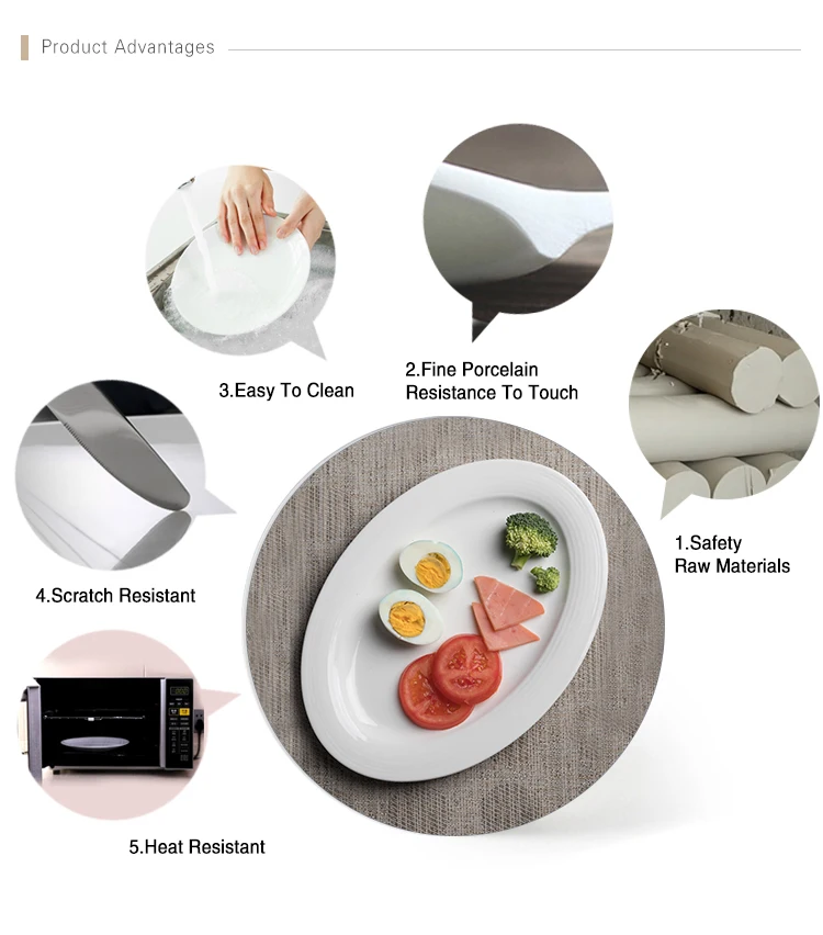 Innovative Breakfast High Temperauter Durable Oval Shape Dish, Horeca Restaurant Oval  Serving Platter , Oval Plate with Rim@