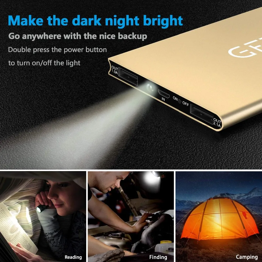 Promotion gift Getihu Phone Charger 10000mAh Portable Power Bank Ultra Slim LED Flashlight External Battery Powerbank - ANKUX.COM