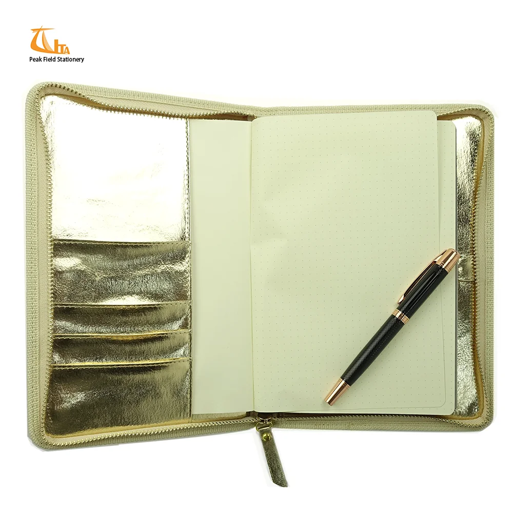 Wholesale 2018 Pu Leather Printed Gold Zipper Portfolio Wedding Note