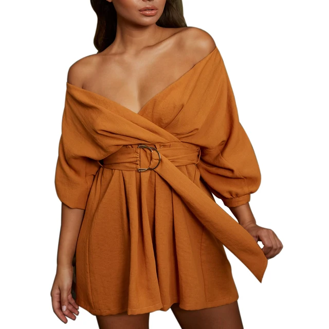 bardot mini wrap dress