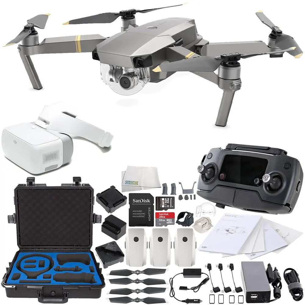 DJI Mavic Pro Platinum FLY MORE COMBO Collapsible Quadcopter + DJI Goggles Virtual Reality VR FPV + DJI Mavic and Goggles Cases Waterproof Carry Case POV Experience Bundle