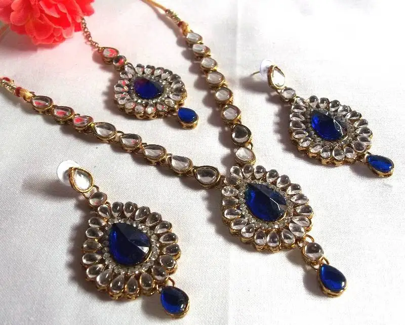 Blue Kundan Necklace Set~ Antique Blue 