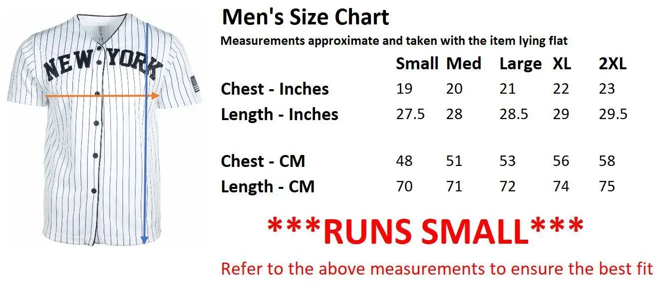 baseball jersey size chart