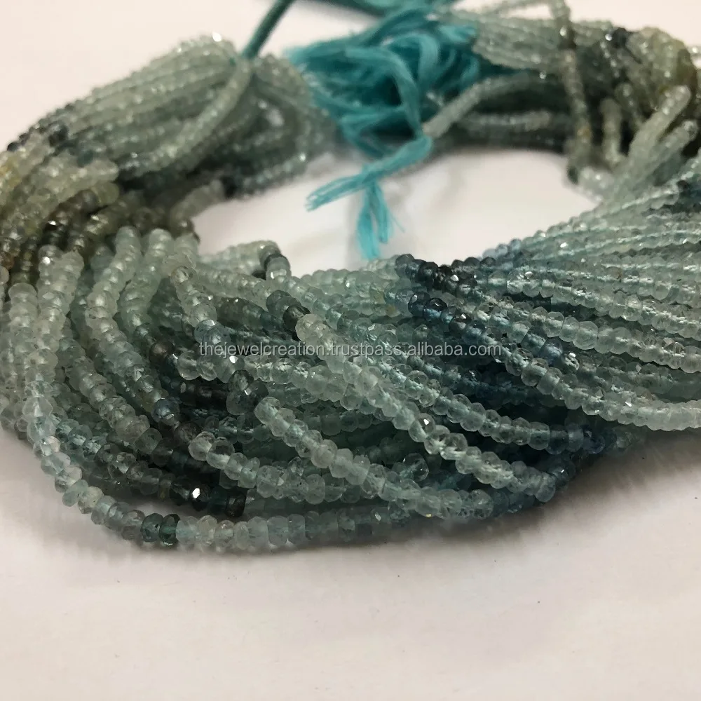 4mm Natural Moss Aquamarine Gemstone Faceted Rondelle Beads