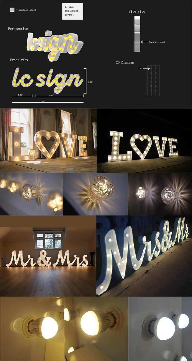 Large Vintage Outdoor Metal Light Up Signs Marquee Letters Love Led Sign On