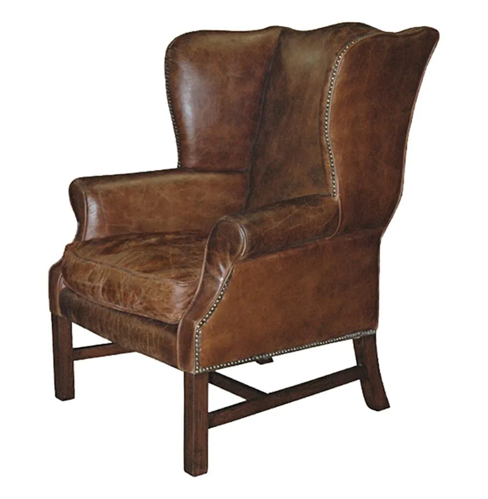 Rustic Lodge Aged Leather Wingback Library Accent Armchair