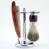 wooden barber razor with stand and brush