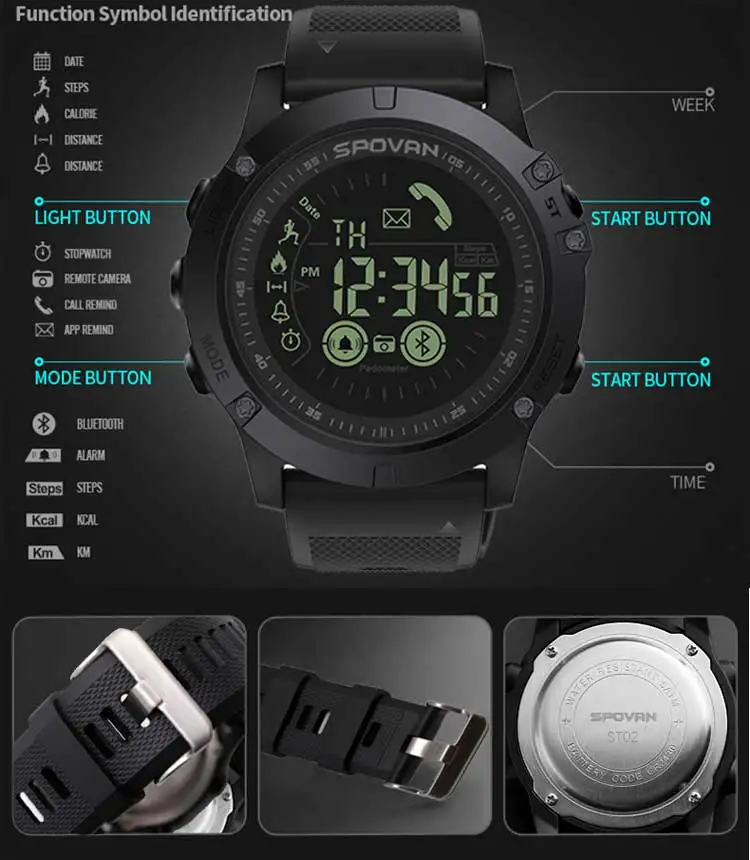 2020 Spovan PR1-2 Men Smart Watch For Android IOS Phone Waterproof Pedometer Smartwatch