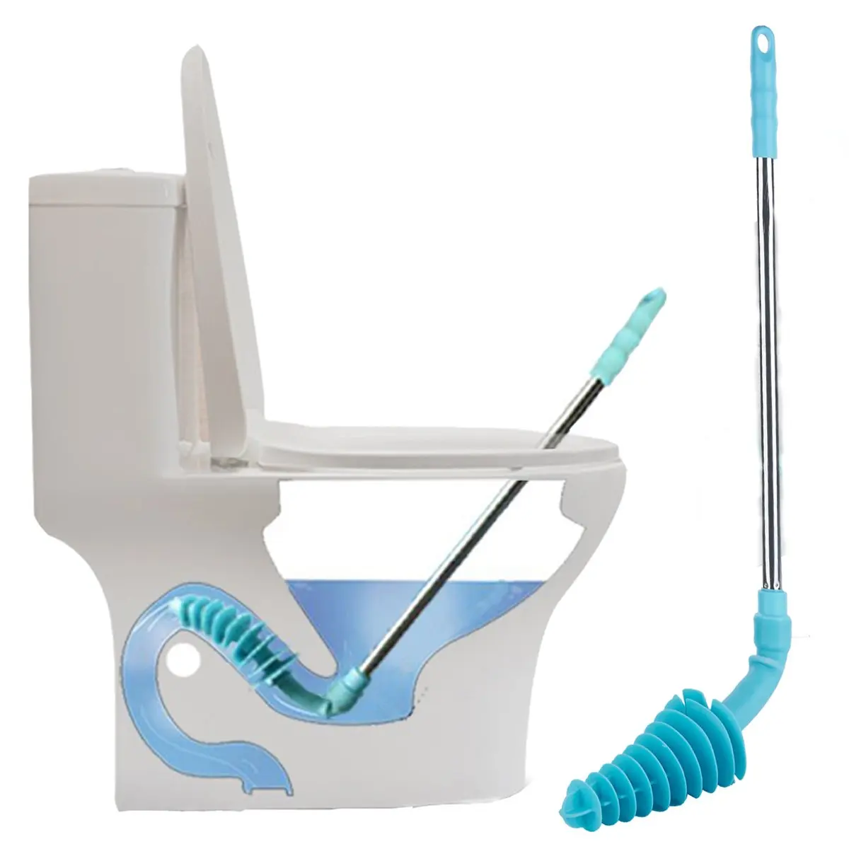 Toilet Plunger,YoyoKit Piston Type Toilet Clog Remover,Flexible Rubber Head Stainless Steel Handle with Wall Hook Toilet Dredge Pipe for Clogged Siphon Toilet