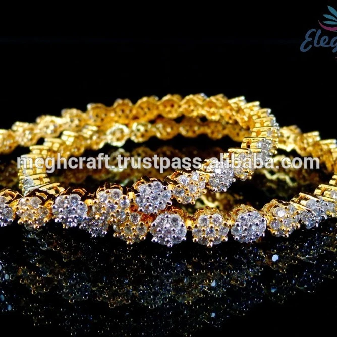 INDIAN TRADITIONAL BOLLYWOOD BRIDAL PARTY WARE HANDMADE FASHIONABLE AD CZ 2.6 BANGLES
