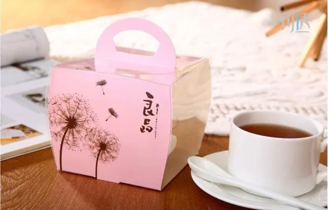Recycled PET top handle plastic cake slice box with window