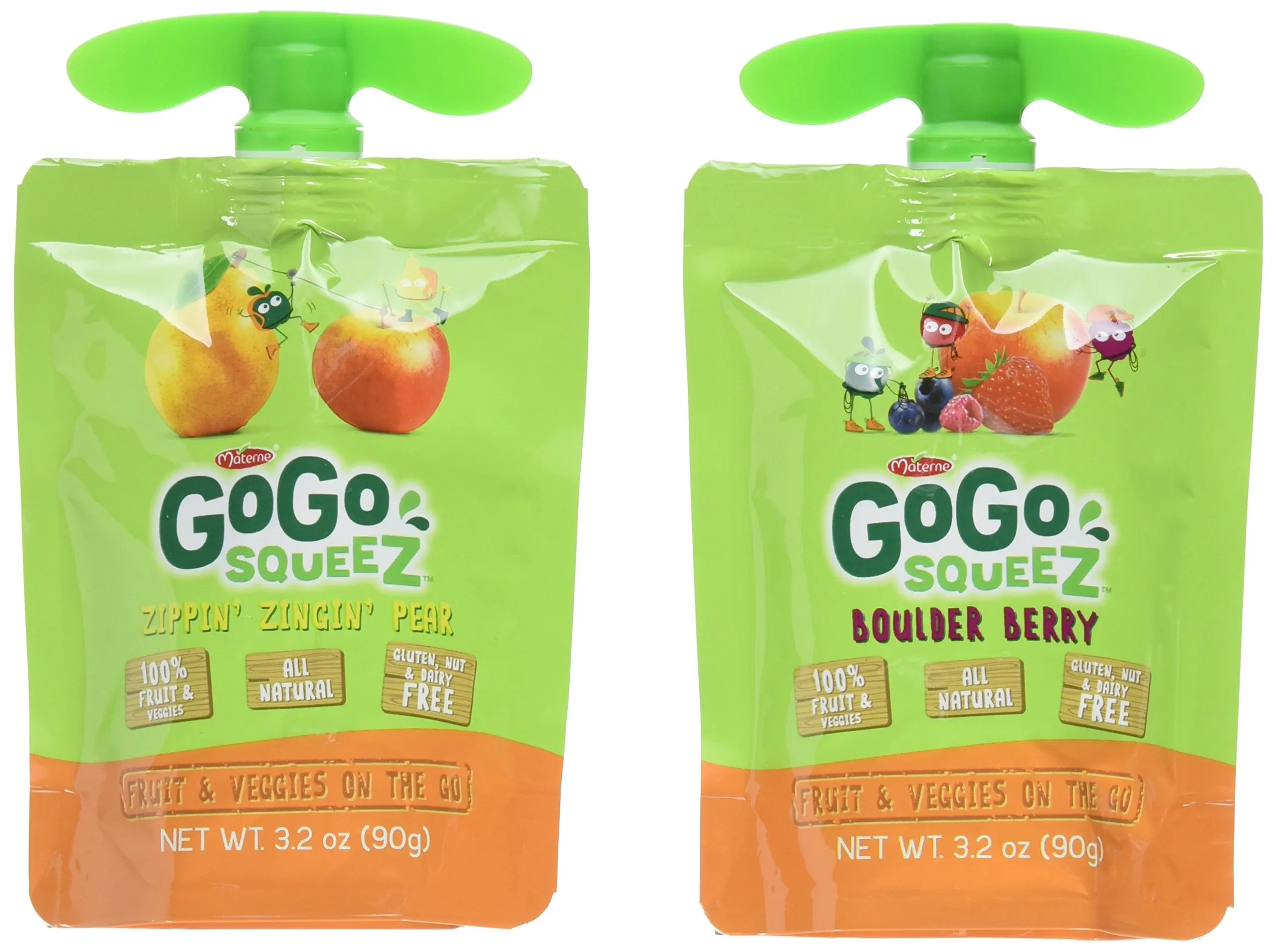 GoGo SqueeZ Fruit & VeggieZ on the Go, Variety Pack (Apple Pear/Apple Berry), 3.2 Ounce Portable BPA-Free Pouches, Gluten-Free, 12 Total Pouches