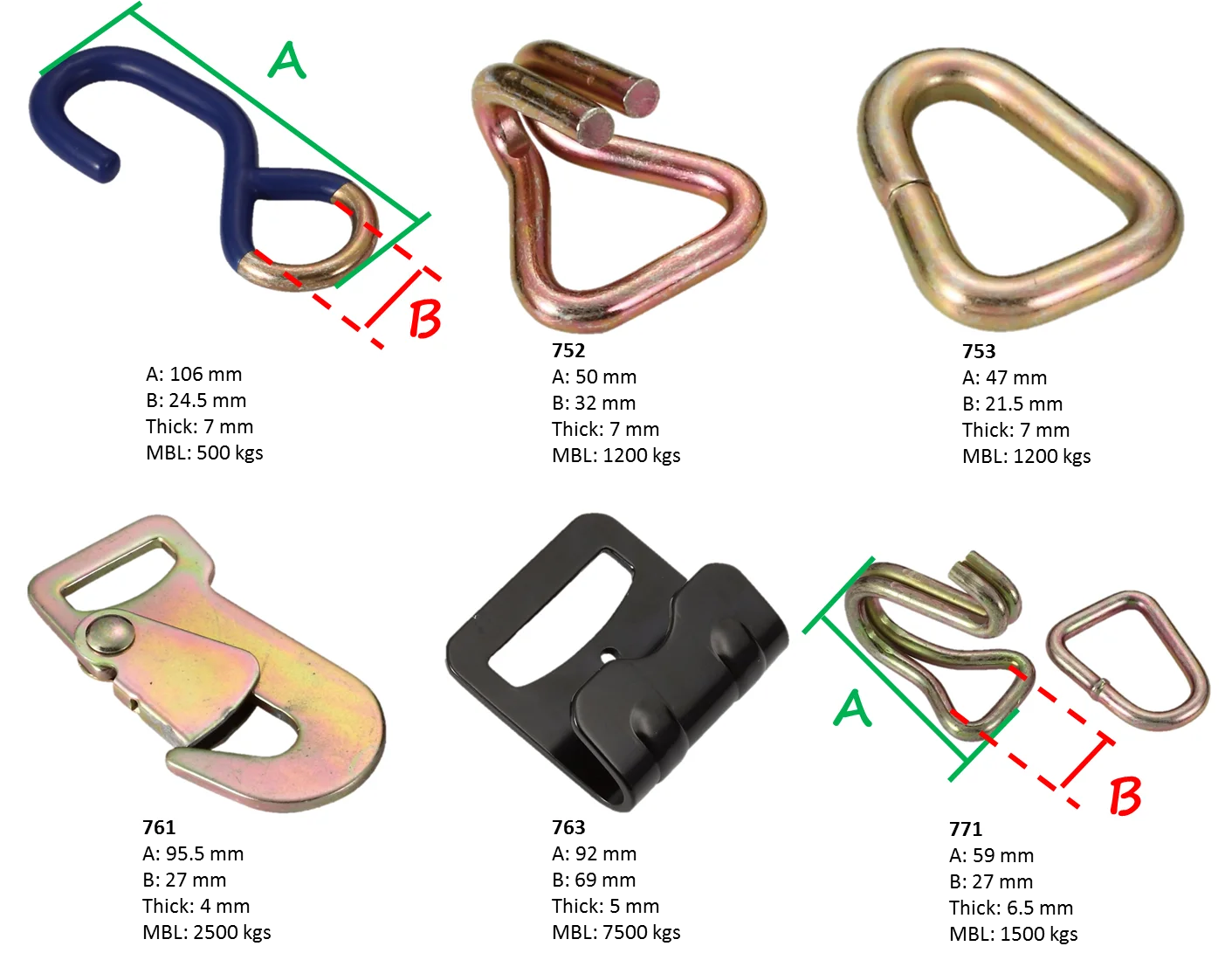 tow strap tie down PE safety bulk black s hooks