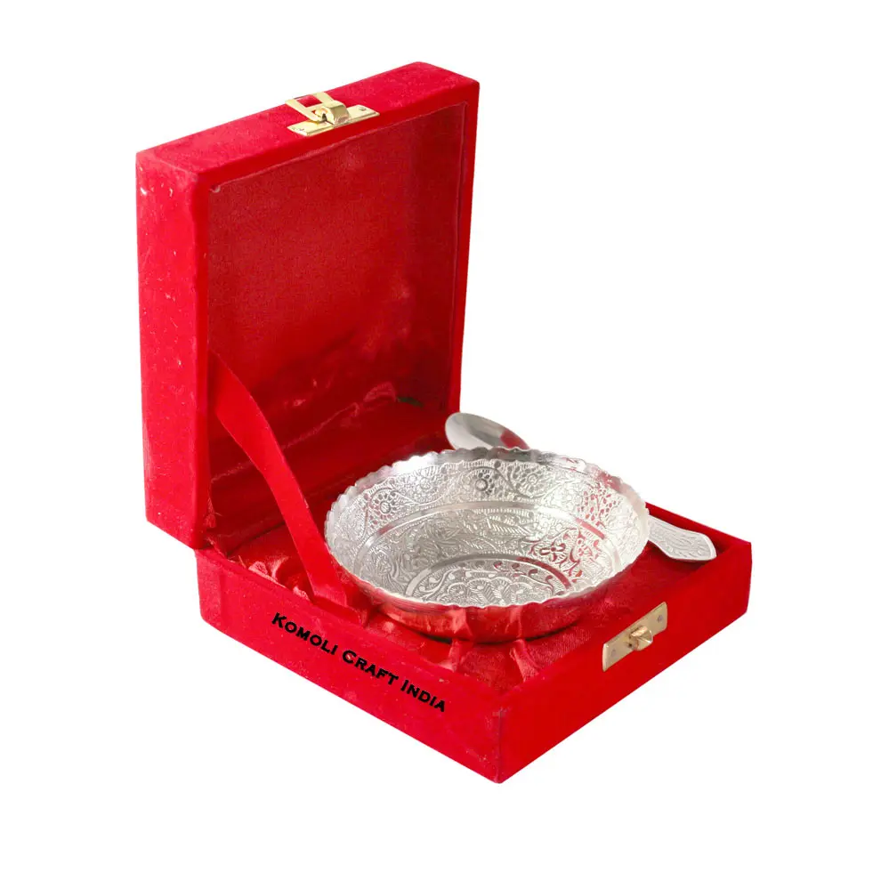 Peacock Motif Silver Bowl Indian Baby Shower Gifts and Favors