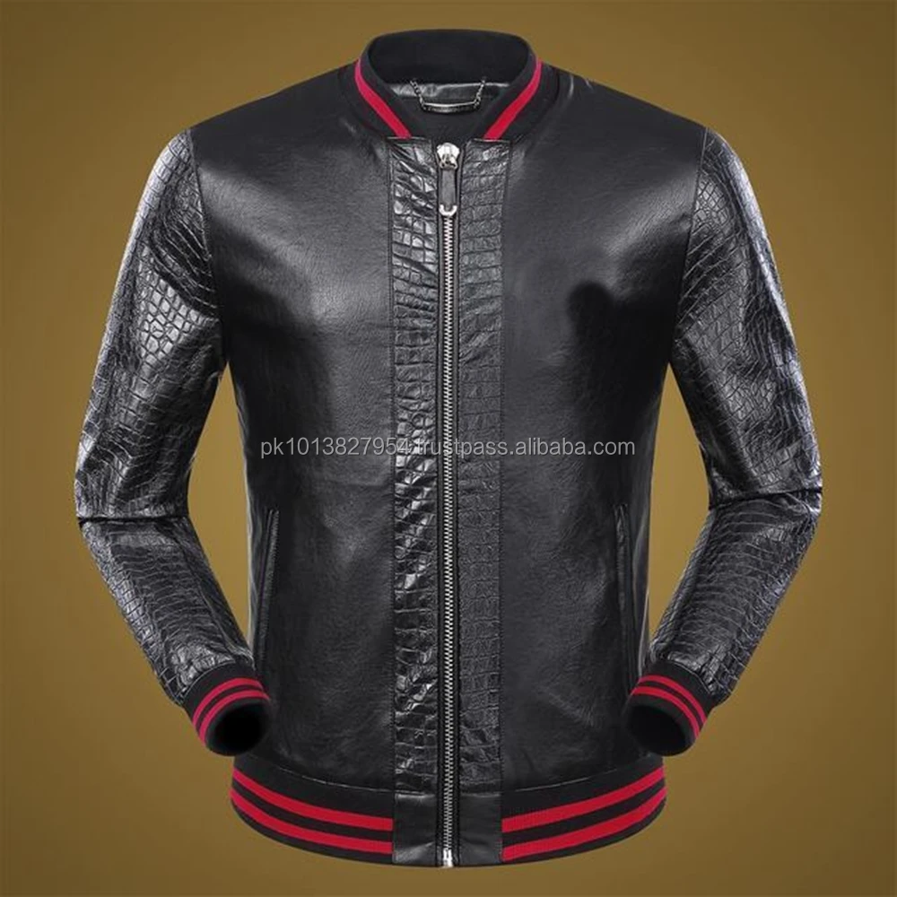 New Design Genuine Leather Printed Jackets,Men's Black 100 Genuine Leather Jacket Soft Lambskin