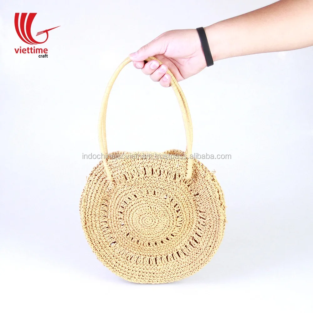 round paper straw handbag