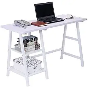 K&A Company Writing Computer Desk Table Student Storage Shelves Kids Room New Furniture Dorm Laptop Wood Corner Drawer Office Shelf Work Unit Writing Study Desk White