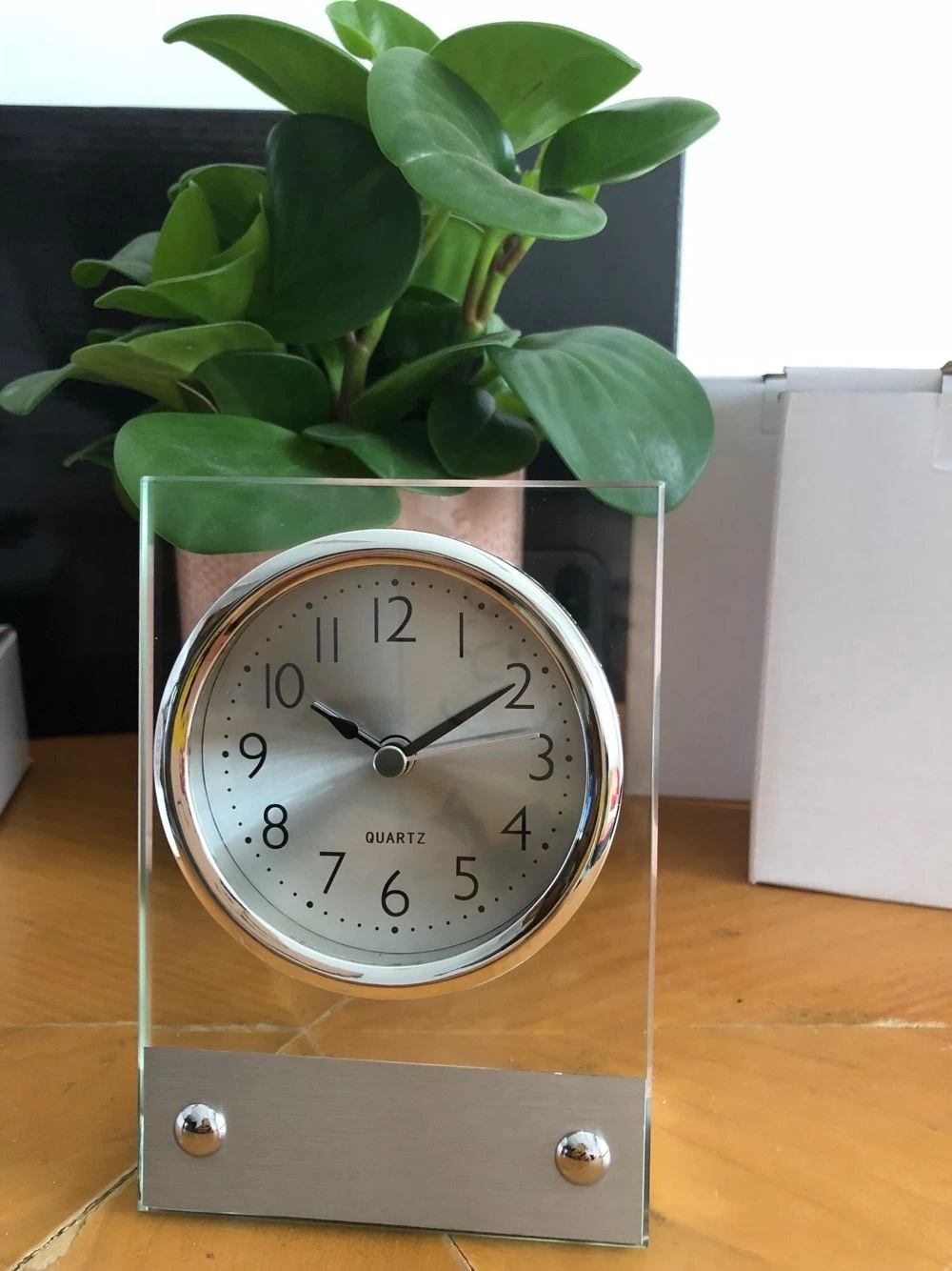 Personalized Glass Desk Vintage Glass Brass Clock
