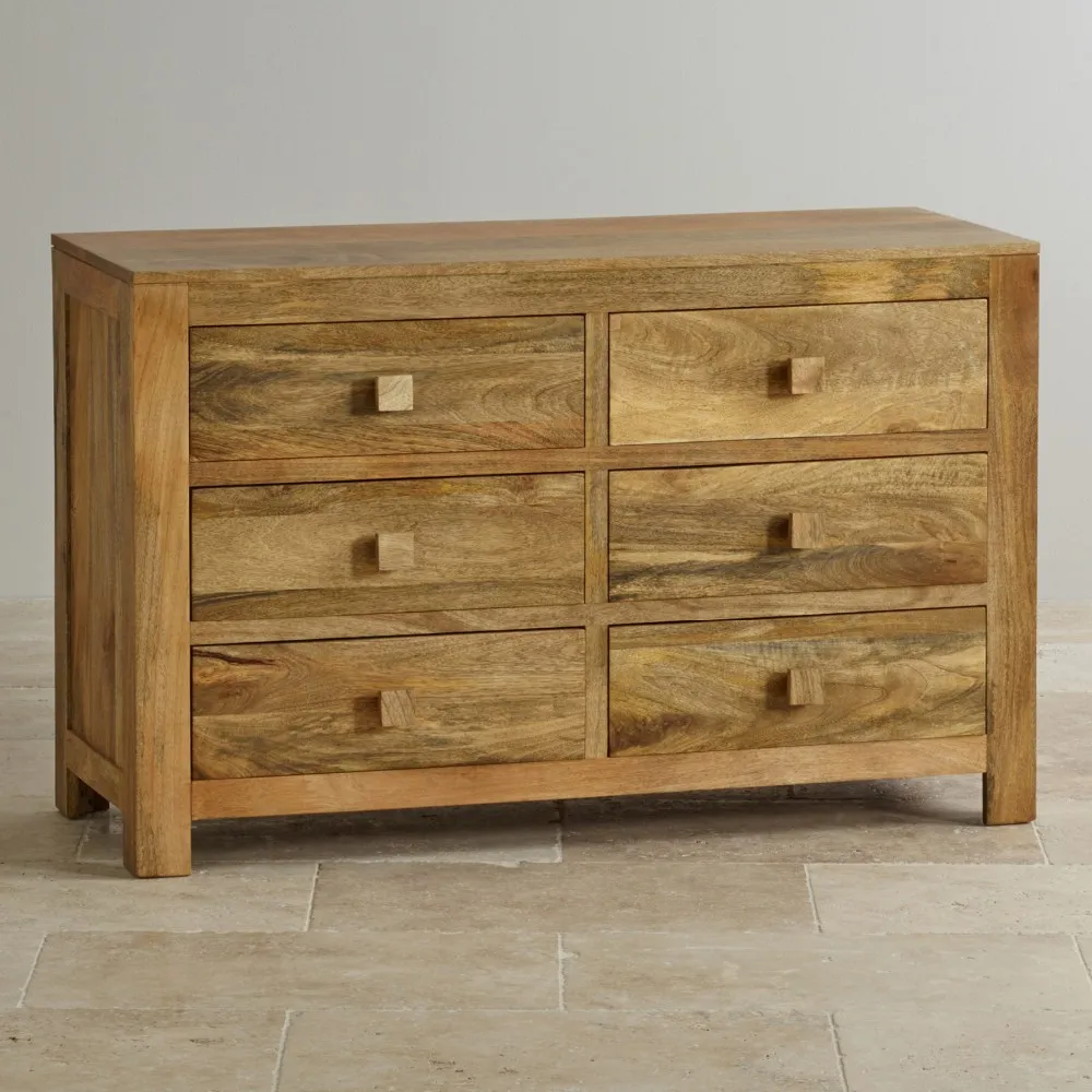 Solid Light Natural Mango Wood Six Drawer Dresser Solid Mango Wood