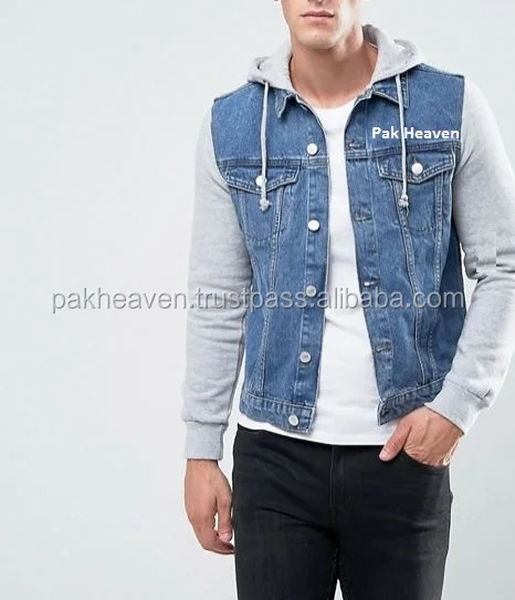 denim jacket with jersey sleeves