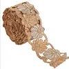 Hand Beaded Bridal Border 1 YD Trim Copper Craft Lace Rhinestones Pearl Beads