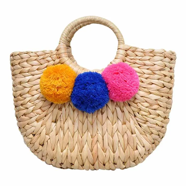 New Round Handle Straw Beach Bag Moroccan Straw Bag Hand Made Wholesale ...