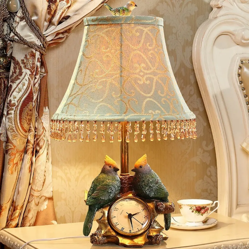 Buy Bird table lamp bedroom bedside lamp clock European creative