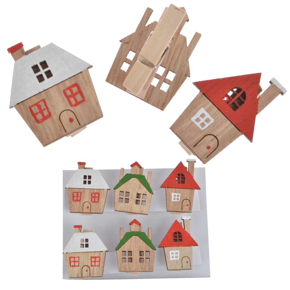 6pcs Mini Christmas Theme Wooden Pegs Paper Clips Star/heart/tree Decoration