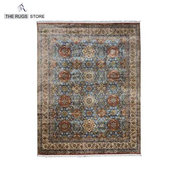 In Stock Indian Rugs Hand Knotted 100 Wool Blue Cream 8x10 In Stock Indian Rugs Hand Knotted 100