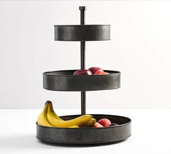 Black Galvanized 3 Tier Fruit Basket Floor Stand View Galvanized