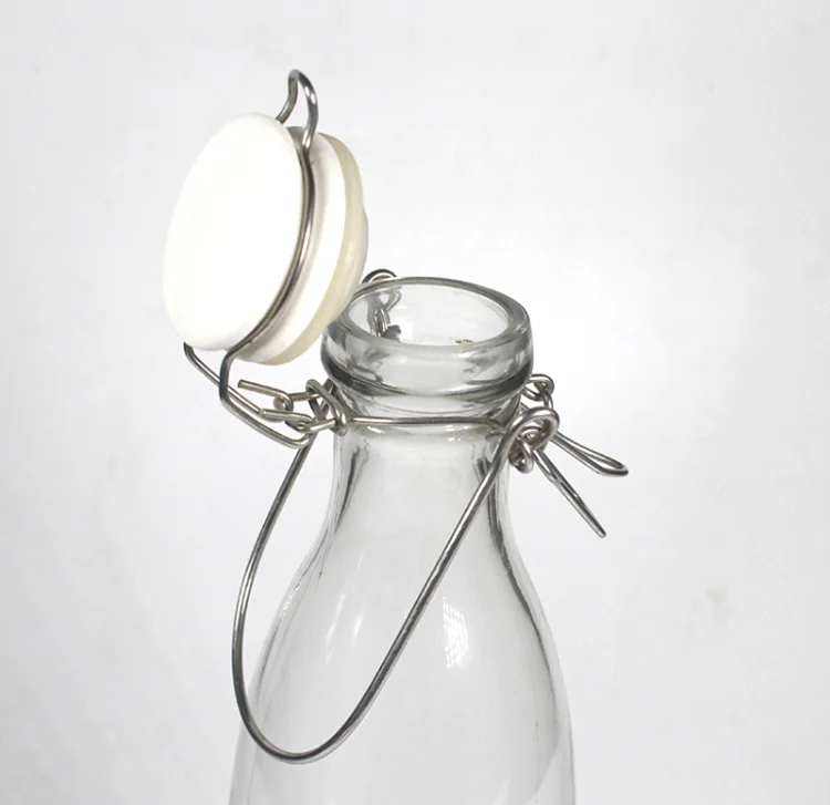 1000ml Ceramic Top Lock Glass Drink Bottle Handle Glass Juice Bottle