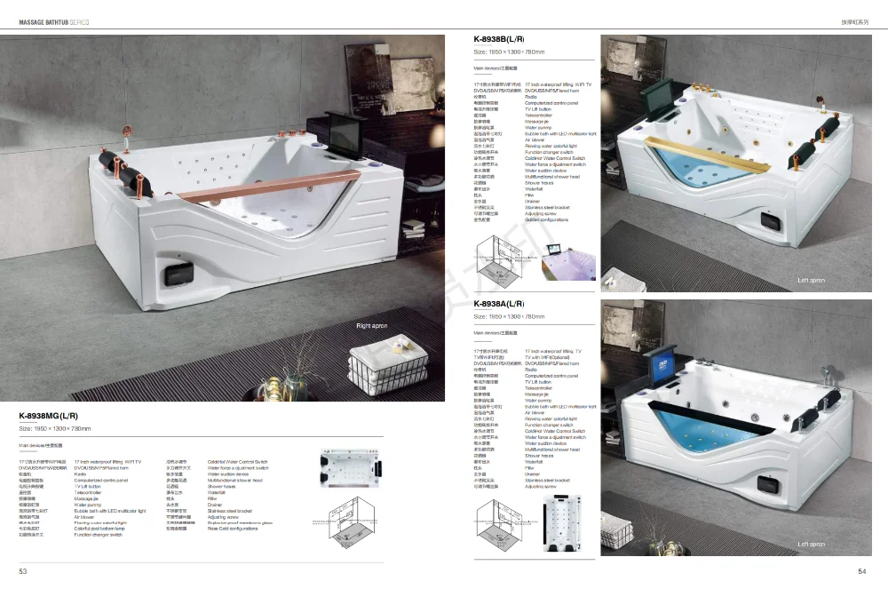 K 8938b Beautiful Led Light Corner Whirlpool Acrylic Massage Bathtub