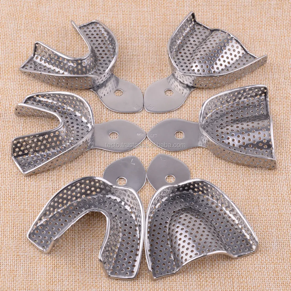 Dental Impression Tray 6pc Upper Lower Stainless Steel Dental