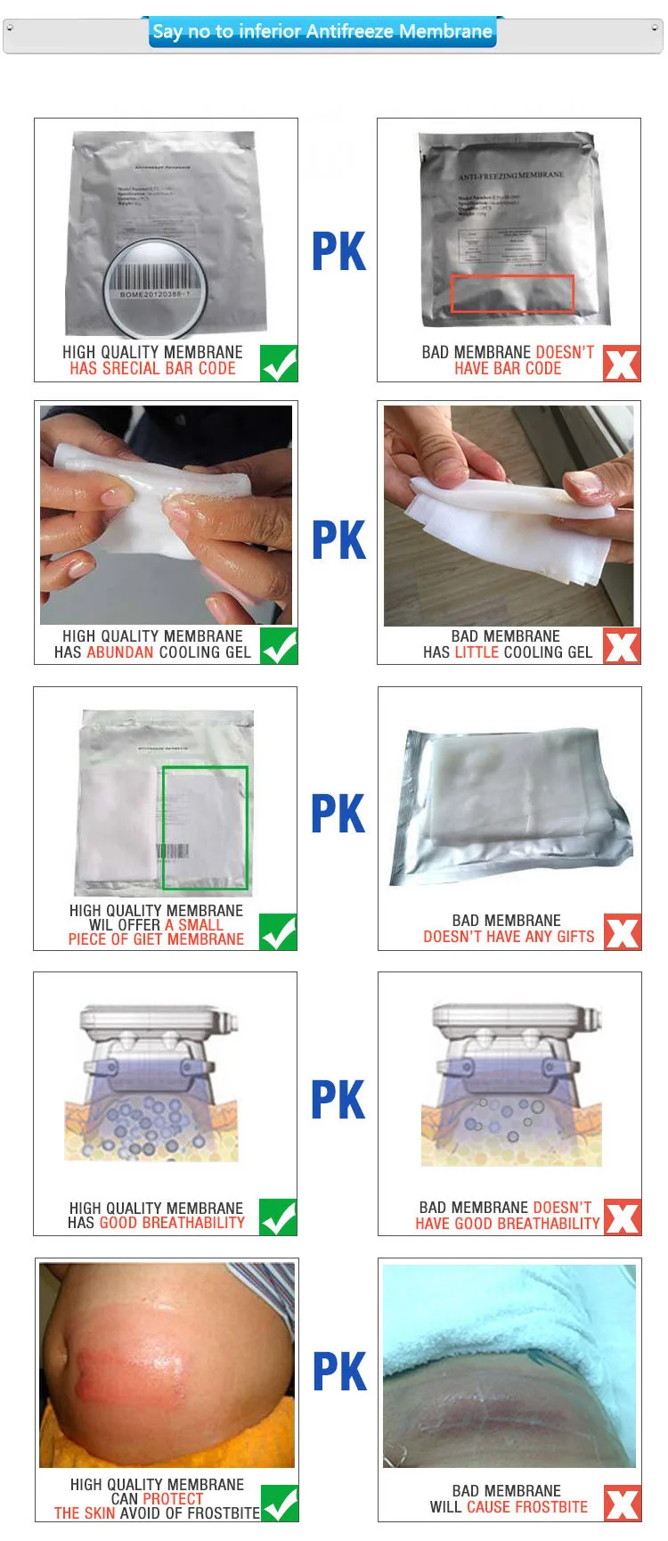 Medical CE approval slimming machine body shaping antifreeze membrane for Cryotherapy treatment