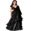 New Black Ruffle Traditional And Wedding Wear Saree Indian Georgette Designer Party wear Lace Work