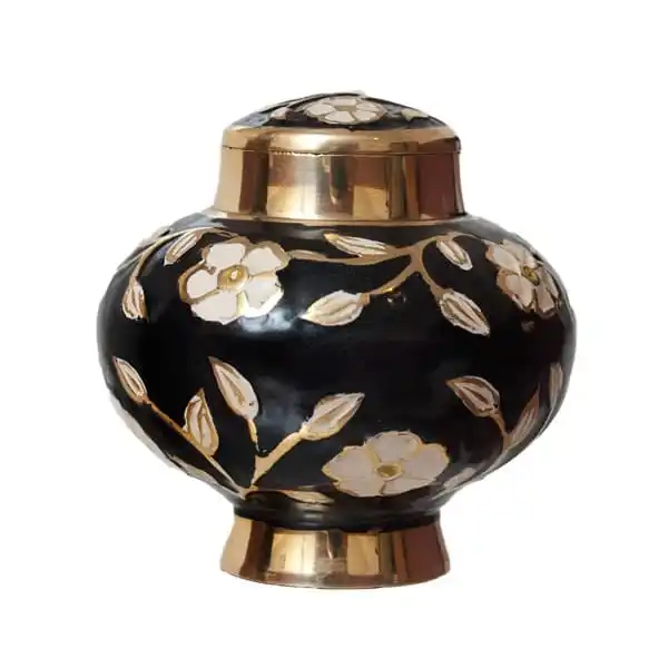 Black With Brass Thread Cremation Urn For Funeral Used In Brass Ashes Urn Buy Black With Brass